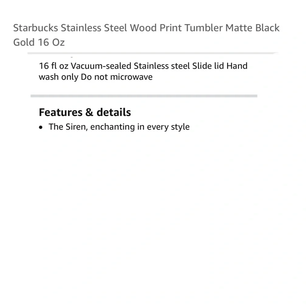 Starbucks Stainless Steel Matte Black Gold Siren